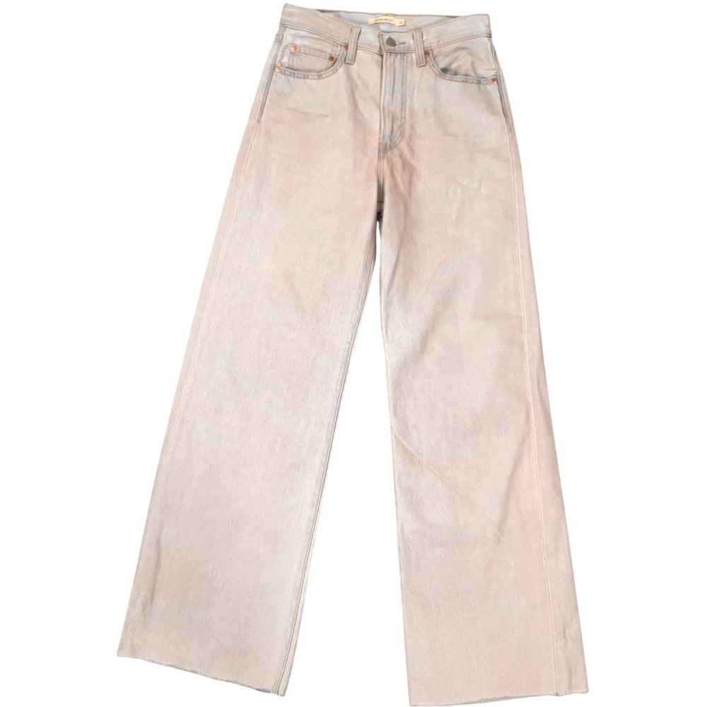 Levi's Ribcage Women 27 Light Wash Retro Wide Leg High Rise Raw Hem A6081-0007